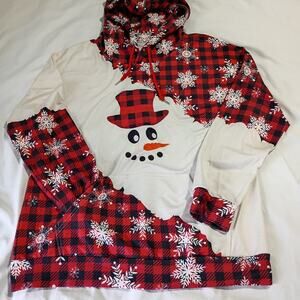 Ugly Christmas Hoodie Large Frosty Snowflakes Lightweight Sweatshirt White/Red
